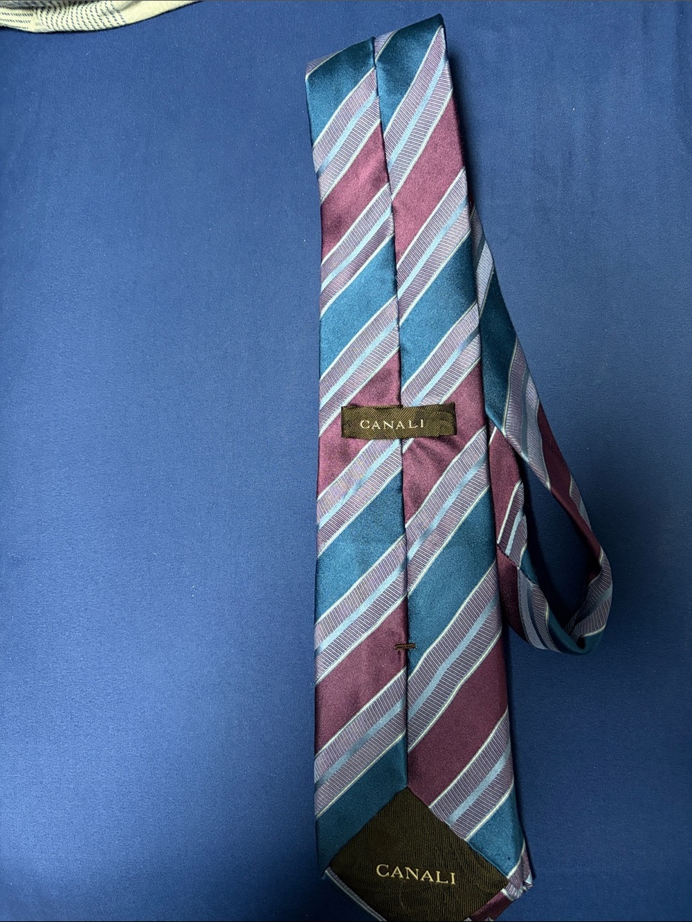 Canali Blue and Burgundy Diagonal Stripe Silk Tie